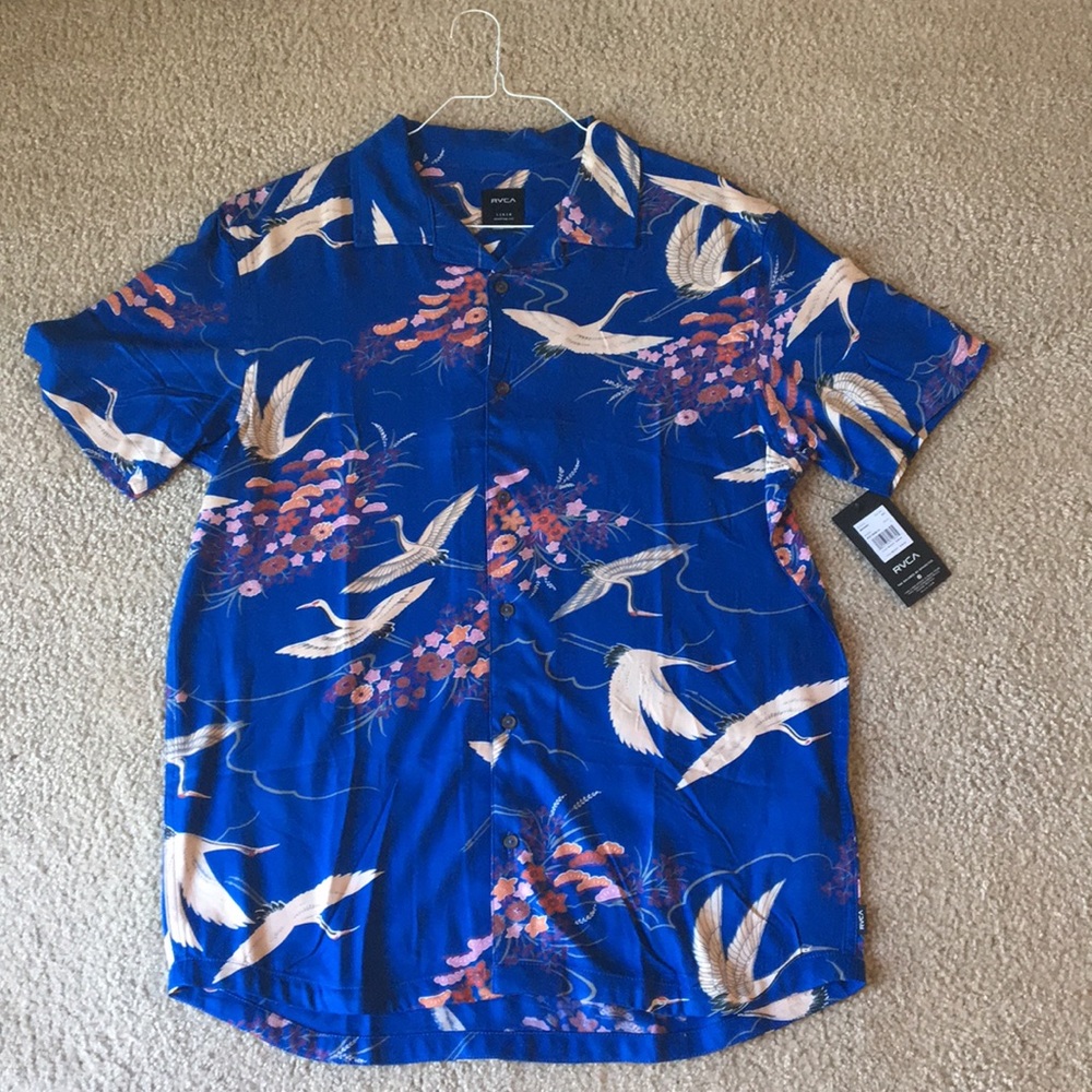 RVCA Blue Cranes Flowers SS19 Large Button Shirt